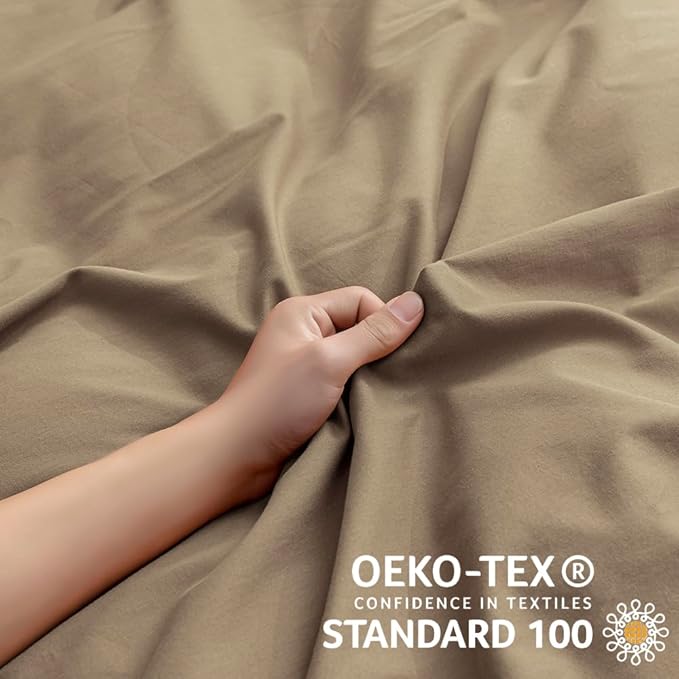 JELLYMONI Khaki Duvet Cover Full Size - 100% Washed Cotton Linen Feel Textured Comforter Cover, 3 Pieces Breathable Soft Bedding Set with Zipper Closure (Khaki, Full 80"x90")