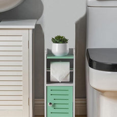 AOJEZOR Toilet Paper Holder Stand: Freestanding PVC Cabinet Storage for Small Bathroom Spaces for Homes and Renters-Mint Green