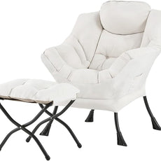 Tiita Lazy Chair with Ottoman, Modern Large Accent Lounge Armchair, Comfy Leisure Sofa Reading Chair with Footrest for Bedroom, Living Room, Dorm Rooms, Garden and Courtyard, Beige