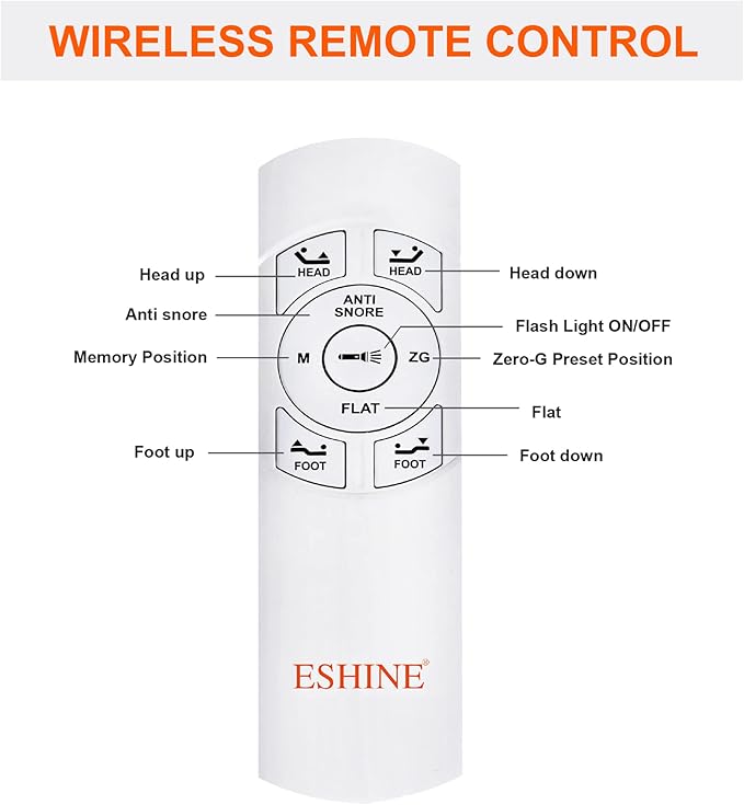 ESHINE Adjustable Bed Frame King - Ergonomic Electric Bed Base, Foot & Head Incline, APP Control, Wireless Remote, Zero Gravity, Anti-Snore, King, 2000 Series