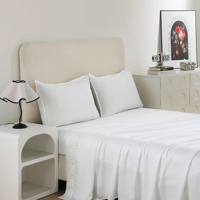 King Size Sheets Set 100% Tencel Lyocell | Deep Soft, Silky Full Sheets of Cooling Bed Sheets for Hot Sleepers | Hotel Collection Style Luxury Bedding | Frost
