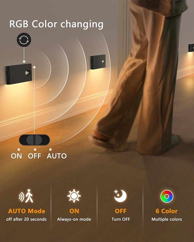 WILLED Rechargeable Motion Sensor Night Light,Stair Lights Indoor RGB & Warm White,Wireless Motion Sensor Lights Indoor for Stair,Bathroom,Hallway,Kitchen,Closet,Cabinet,Bedroom,Kids' Room