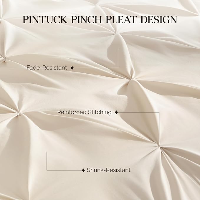 Andency Beige Comforter Set Twin(66x90Inch), 2 Pieces Comforter for Girls Kids, Soft Microfiber Pinch Pleat Comforter Set, All Season Lightweight Bedding Set