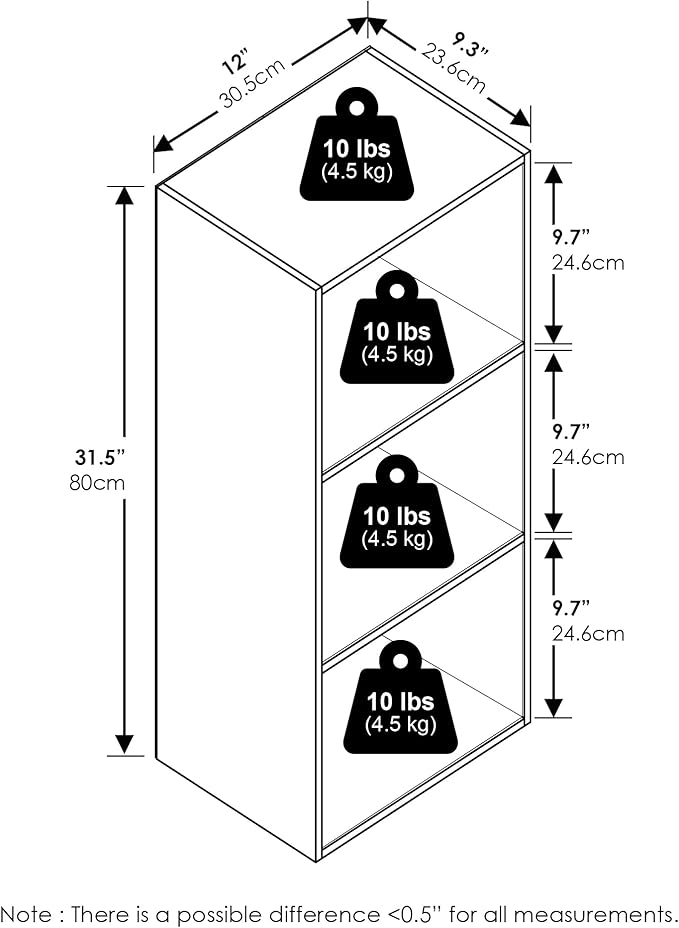 Furinno LUDER Book Shelf, 3-Cube Bookshelf, Bookcase with Open Shelves, 9.3 x 12 x 31.5, for Living Room, Bedroom, Home Office, Amber Pine