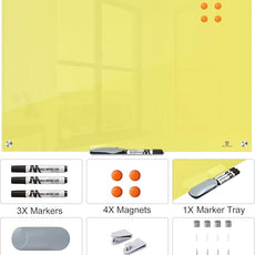 TSJ OFFICE Glass Dry-Erase Board - 36 x 24 Inches Wall Mounted Magnetic Whiteboard, Large Frameless Glass White Board for Office, Home & School, Yellow