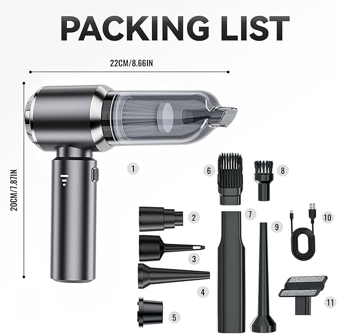 Car Vacuum Portable Cordless, 19000Pa Mini Vacuum Cleaner High Power 4-in-1 Compressed Air Duster Blower Pump Small Handheld Vacuum Cleaner Cordless Rechargeable for Car Home Office Desk