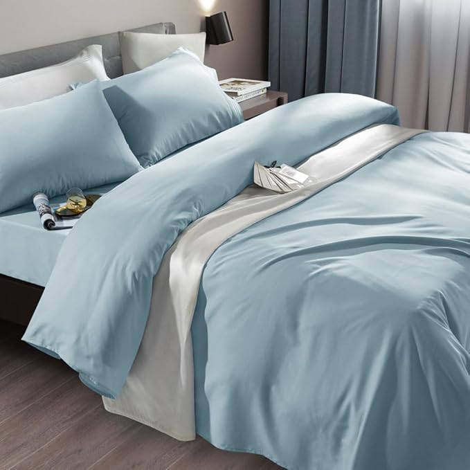 SONORO KATE Bed Sheet Set Super Soft Microfiber 1800 Thread Count Luxury Egyptian Sheets Fit 18-24 Inch Deep Pocket Mattress Wrinkle-6 Piece (Spa Blue, Twin)