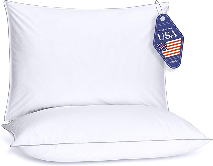FluffCo Down Alternative Pillows King Size Set of 2 - King Bed Pillows for Sleeping - Made in USA - Cooling Surface and Machine Washable for Side, Back, and Stomach Sleepers - Gift for Home