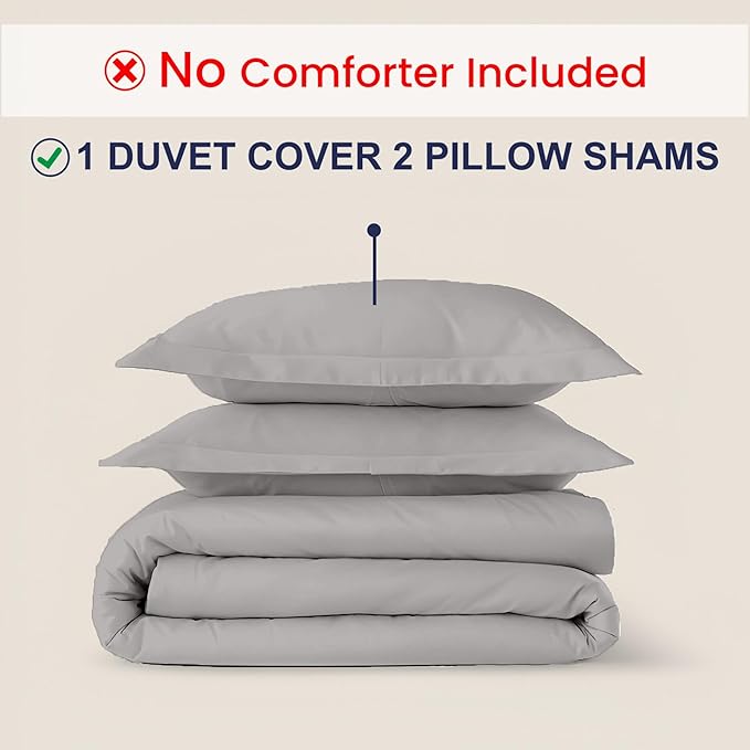 Kotton Culture 3 Pc Duvet Cover King Size Set-100% Egyptian Cotton Sateen 600 Thread Count Ultra Soft Premium Durable Comforter Cover Zipper Closure & Corner Ties - (Silver, 102" X 94")