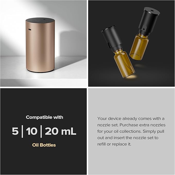 Airversa Waterless Essential Oil Diffuser Starter Kit with 30mL Sandal Lux Fragrance Oil for Car Home Office,Premium Aluminum Housing, Up to 600 sq ft, Aroma Nebulizer Baterry Operated, ADX Kit Black
