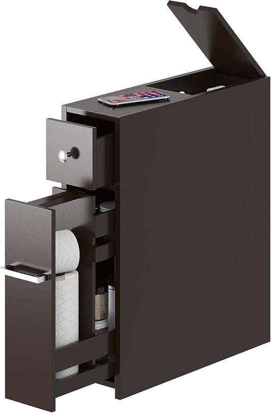 Spirich Slim Bathroom Storage Cabinet, Free Standing Toilet Paper Holder, Bathroom Cabinet Slide Out Drawer, Espresso