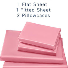 Satin Sheets Queen Size - 4 Pieces Luxury Silky Soft Bed Sheets, Wrinkle-Free Pink Satin Silk Sheet Set with 1 Deep Pocket Fitted Sheet, 1 Flat Sheet, 2 Pillow Cases