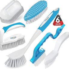 6 Pack Household Deep Cleaning Set - Kitchen, Bathroom & Floor Cleaning Brushes, Includes Scrub, Dish, Bottle, Grout, Crevice & Shoe Brushes