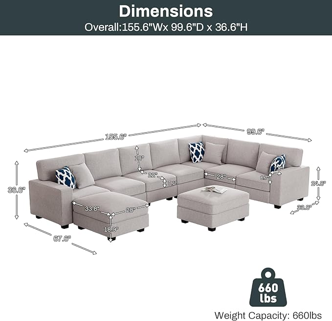 Legend Vansen Modular Sectional Sofa U Shaped Couch with Ottoman Modern Reversible Corner Sectional Couch for Living Room (Light Grey, U Shaped Sofa-5)