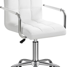 Furmax Mid-Back Office Task Chair Ribbed PU Leather Executive Chair Modern Adjustable Home Desk Retro Comfortable Work Chair 360 Degree Swivel with Arms (White)