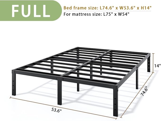 Metal Bed Frame Full Size - 14 Inch Heavy-Duty Full Platform Bed Frame No Box Spring Needed, Easy Assembly, Noise-Free, Sturdy Mattress Foundation, Underbed Storage Space