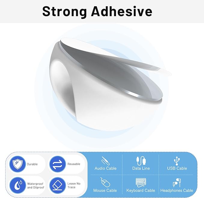 18 Pack Mini Cable Clips, Znben Cord Organizer Holder Adhesive Cord Management Charger Wire Holder Clips for Desk, Home, Office, Car, Cubicle, Nightstand White