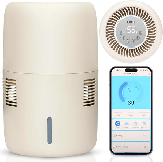 Smart Evaporative Humidifier with App Control & 3L Tank – Mist-Free, No White Dust – Quiet Operation for Better Sleep – Klarta Humea Beige