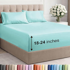 Extra Deep Pocket Queen Sheet Set - 4 Piece Breathable & Cooling Bed Sheets - Hotel Luxury Sheet Set - Soft, Wrinkle Free and Comfy - Easily Fits Extra Deep Mattresses - Deep Pocket Spa Blue Sheets