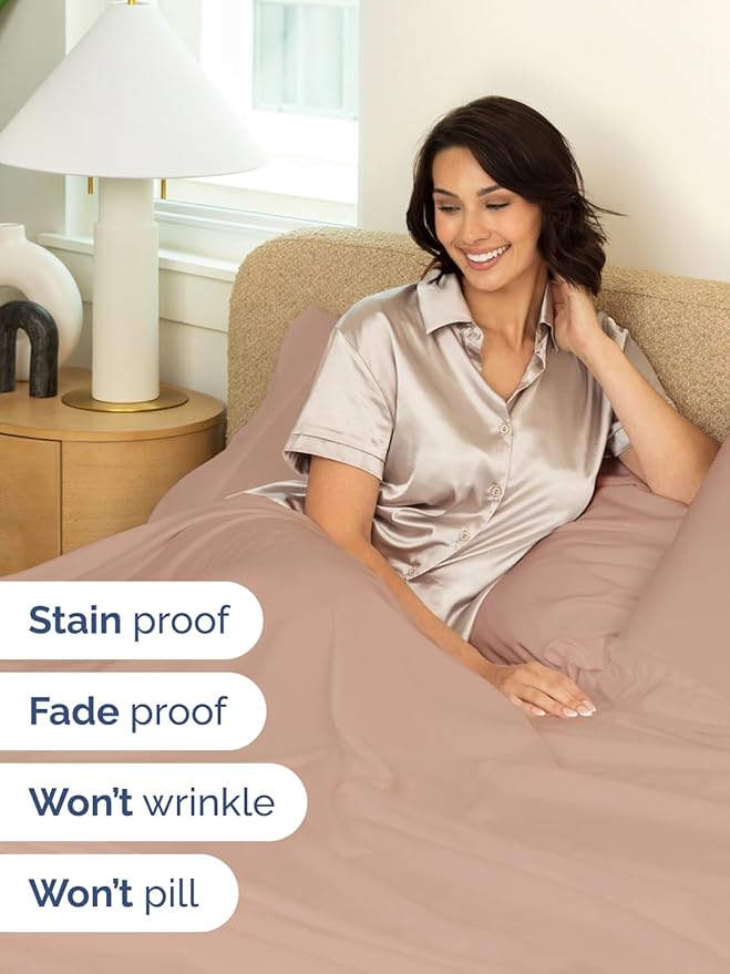 Extra Deep Pocket Queen Sheet Set - 4 Piece Breathable & Cooling Bed Sheets - Hotel Luxury Sheet Set - Ultra Soft, Wrinkle Free & Comfy - Easily Fits Extra Deep Mattresses - Deep Pocket Mauve Sheets