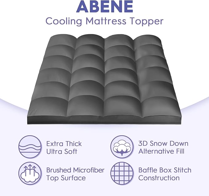 ABENE Mattress Topper Full for Back Pain Relief, Extra Thick Mattress Pad Pillowtop, Soft Mattress Protector Cover with 8"-21" Deep Pocket, Overfilled Down Alternative Filling (Gray, Full)