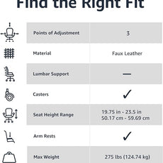 Amazon Basics Classic Puresoft PU Padded Mid-Back Height Adjustable Office Computer Desk Chair with Armrest, 26