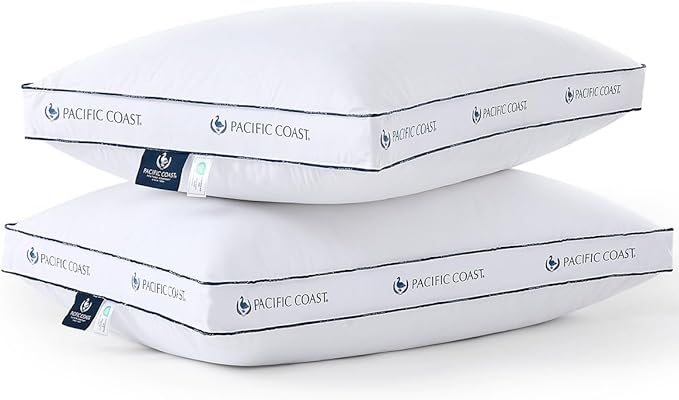 Pacific Coast Gusseted Pillows Queen Size Set of 2, Goose Feather and Down Firm Pillows, Luxury Hotel Collection Bed Pillows for Sleeping, Supportive Gusseted Dsign for Side and Back Sleepers