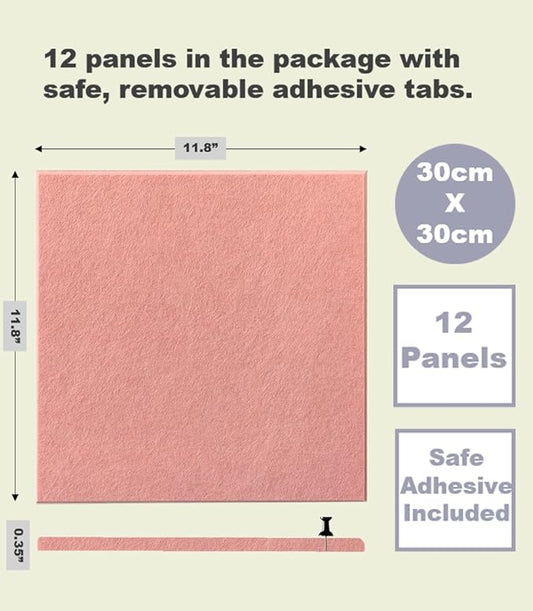 Felt Wall Tiles | Large Cork Board Alternative | Aesthetic Felt Bulletin Board for Office, Home & Classroom | Large Cork Boards for Walls Pinboard (12-Pack) | Pink