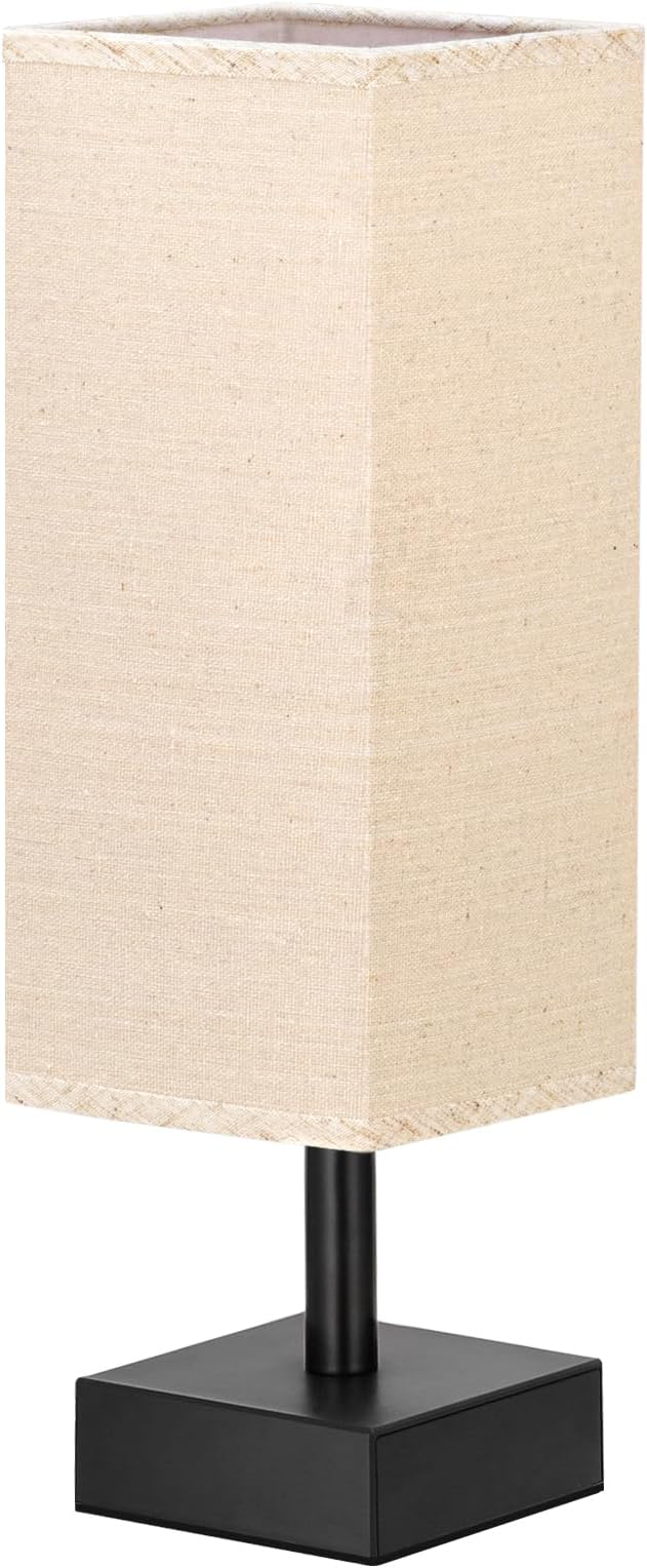 aooshine Linen Black Small Table Lamp - Bedside Lamp for Bedroom, Minimalist Nightstand Lamp with Silver Base, Desk Lamp for Kids Room Dorm