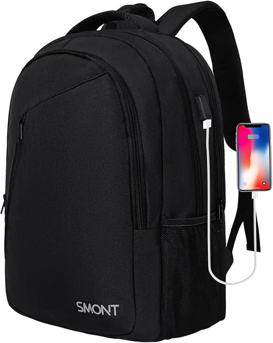SMONT Large Laptop Backpack for Men, 17" Mens Business Bookbag for Computer Office Tech Commuter Work Black