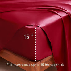 Satin Sheets Full Size - 4 Pieces Luxury Silky Soft Bed Sheets, Wrinkle-Free Burgundy Satin Silk Sheet Set with 1 Deep Pocket Fitted Sheet, 1 Flat Sheet, 2 Pillow Cases