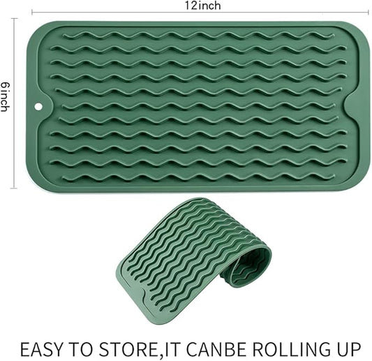Silicone Dish Drying Mat for Multiple Usage,Easy clean,Eco-friendly,Heat-resistant Silicone Mat for Kitchen Counter or Sink,Refrigerator or Drawer Liner Green S 12 inches x 6 inches