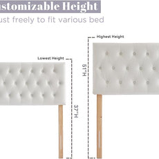 Kingfun Tufted Upholstered Full Size Bed Headboard in Modern Button Design, Adjustable Solid Wood Head Board, Premium Velvet Fabric Padded Headboards in Bedroom (White)