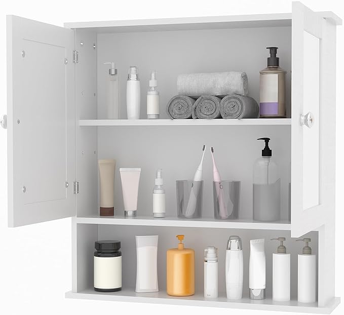 22.2 Inch Mirrored Medicine Cabinet for Bathroom, Over Toilet Wall-Mounted Storage Cabinet with Adjustable Shelf, Waterproof MDF Cabinet for Bathroom Organization