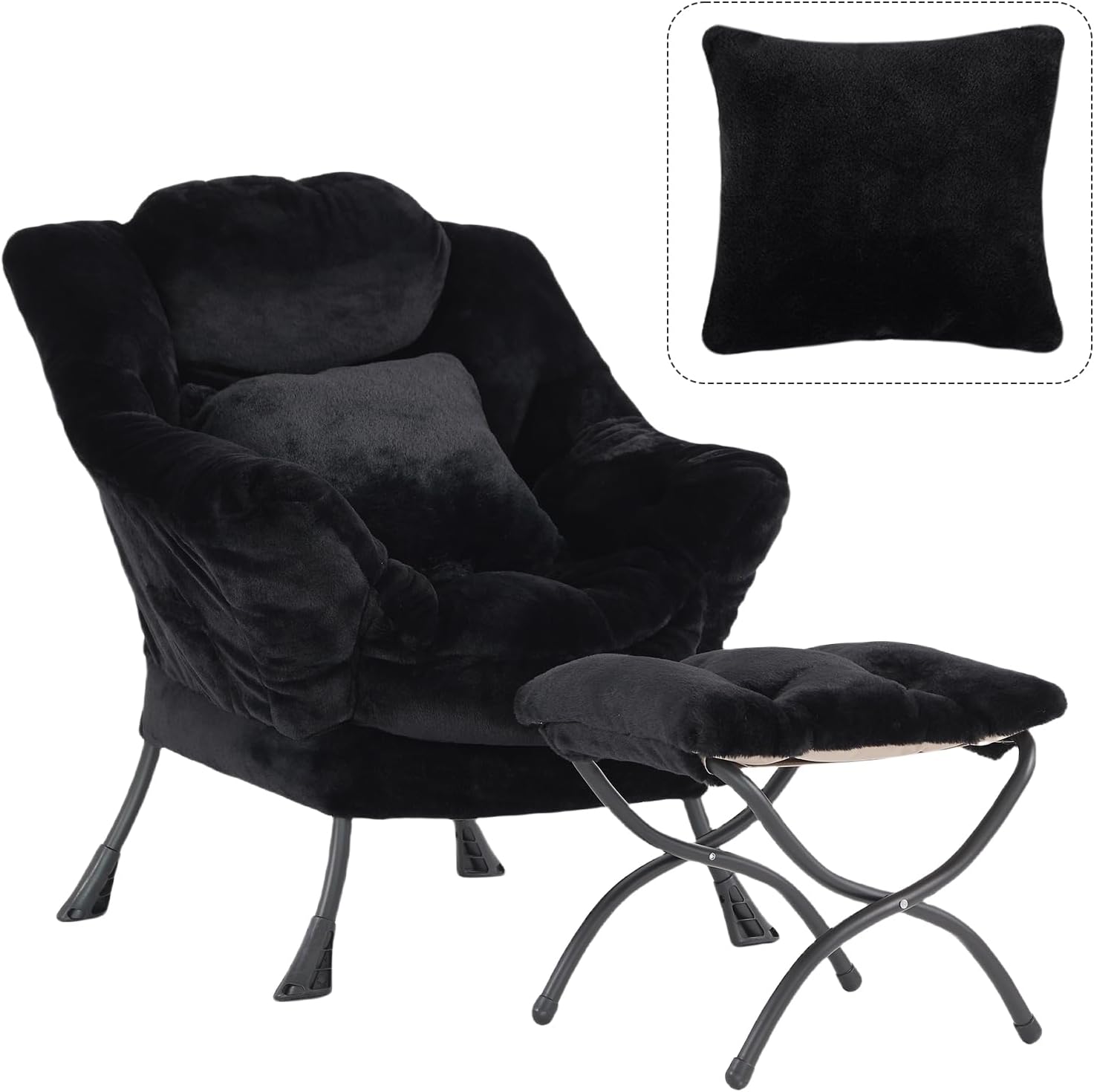 Lazy Chair with Ottoman, Large Pink Accent Chair with Ottoman and FA Throw Pillow, Comfy Plush Reading Chair for Living Room Bedroom Dorm Room Office Apartment Relaxing Use Dormly