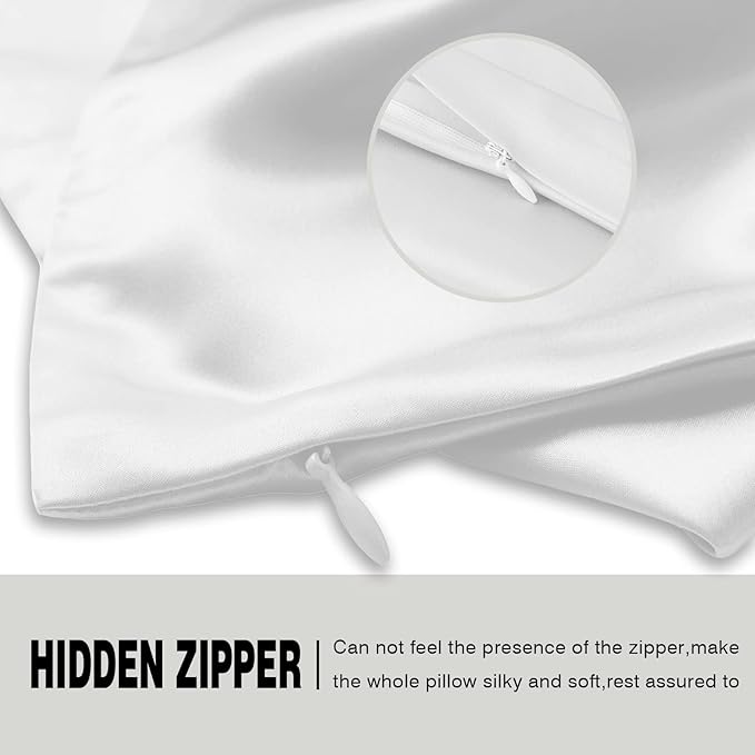 SUATIEN Mulberry Silk Pillow Cases Standard Size Silk Pillowcase for Hair and Skin with Zipper Soft Breathable Smooth Cooling Silk Pillow Case for Sleeping,Gifts for Women (White,20"X 26",1Pcs)
