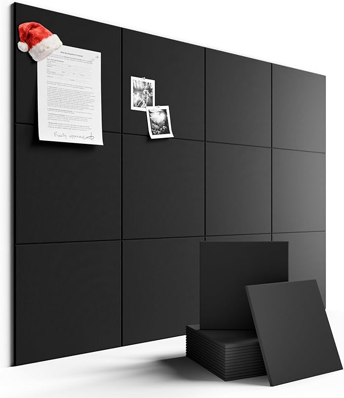 Large Felt Bulletin Board Large 48" x 36" Cork Board Alternative-12 Pack with 70 Safe Removable Adhesive Tabs, Cork Boards for Walls Cork Board for Home Office Classroom Pin Board - Black