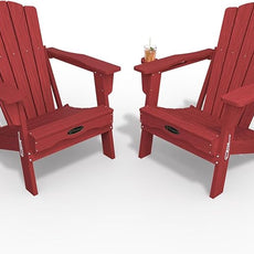 Adirondack Chair Set of 2, Folding All-Weather Outdoor HDPE Patio Chair with Cup Holder, Red