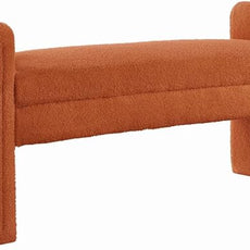 24KF Modern Upholstered Bed Bench Covered with Soft Boucle Teddy Fabric, Lovely Entryway Bench Ottoman with Armrest, 5062-Orange
