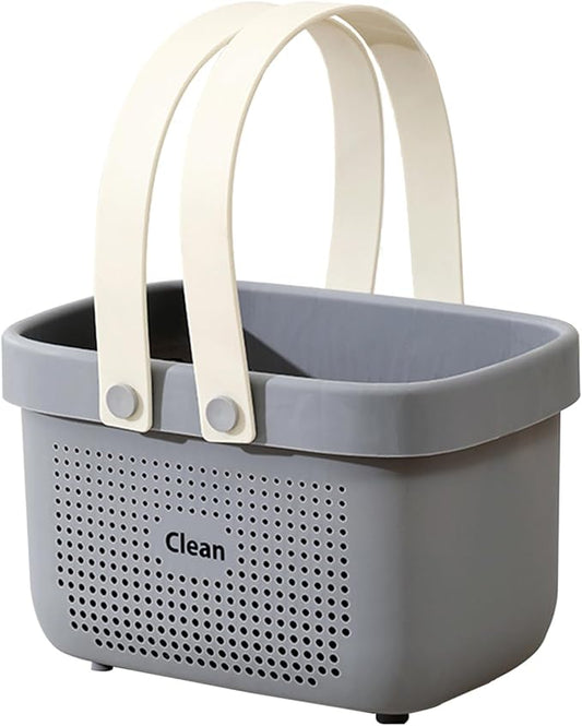 JiatuA Plastic Storage Basket with Handle Portable Shower Caddy Tote Organizer Basket Bin for Bathroom Kitchen Dorm Room Bedroom, Small Grey