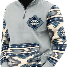 Western Sweatshirts for Men Aztec Cowboy Vintage Graphic Fleece Hoodie Mens Quarter Zip Pullover Country Jacket