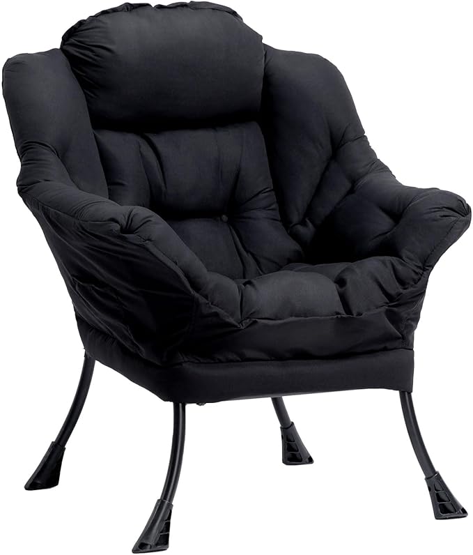HollyHOME Lazy Chair with Armrest and Side Pocket, Comfy Accent Lounge Chair,Leisure Sofa Armchair for Living Room, Bedroom, Dorm, or Small Spaces, Oversized Reading Sofa Chair,Black