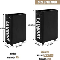 DOKEHOM 25-Inches Slim Laundry Basket on Wheels, Collapsible Rolling Laundry Hamper, Foldable Narrow Corner Clothes Storage Bins (Black)