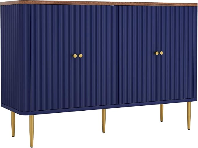 48" Sideboard Buffet Cabinet with Storage,Modern Accent Cabinet with 4 Door and Removable Shelves,Credenza Buffet Table for Living Room,Dinning Room,Entryway,Blue
