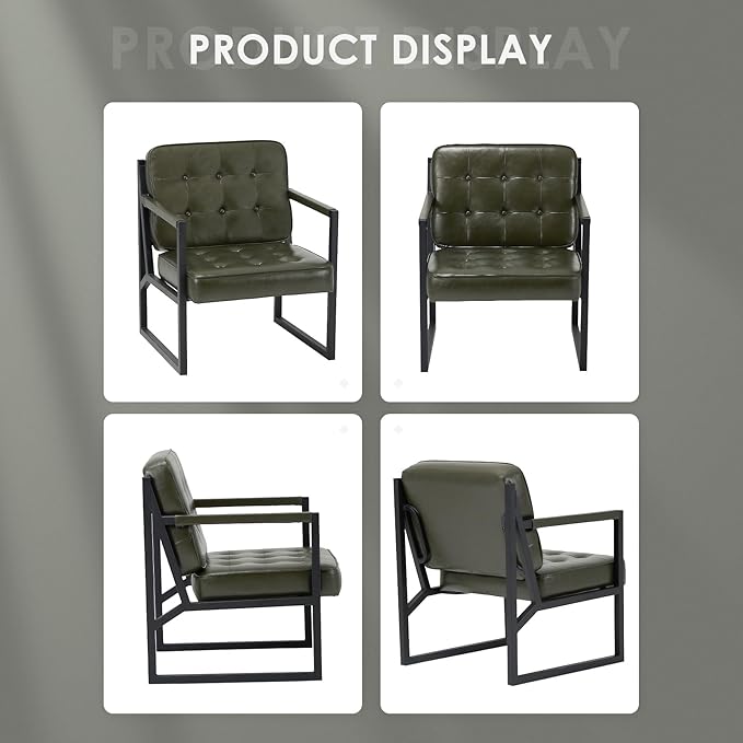 COLAMY Accent Chairs Set of 2, Modern Accent Arm Chairs for Living Room, Comfy Leather Armchairs with Metal Legs for Reception Waiting Room Office Lobby, Green