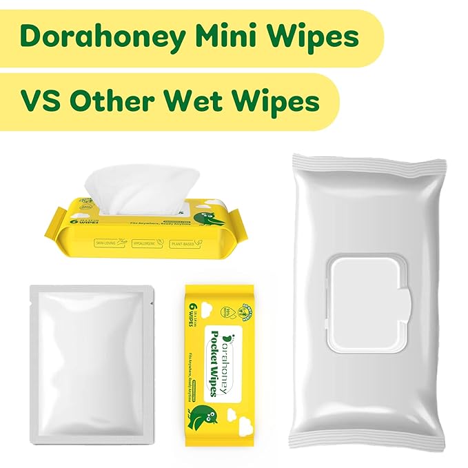 Unscented Travel Wet Wipes, 99% Purified Water Mini Wipes for Sensitive Skin, Hypoallergenic & Plastic-Free Pocket Wipes, 144 Count (24 Packs of 6)