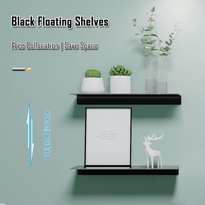 Black Wall Shelves for Bathroom, Living Room, Bedroom, Metal Floating Shelves Wall Shelf for Decorative, Shower Caddy(15.7", 2 Pieces)