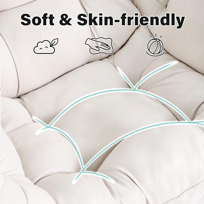 Cozy Lazy Chair and Ottoman, Large Contemporary Accent Lounge Chair Set, Leisure Upholstered Reading Armchair for Bedroom, Living Room, Dorm Rooms, Office, Peach Beige