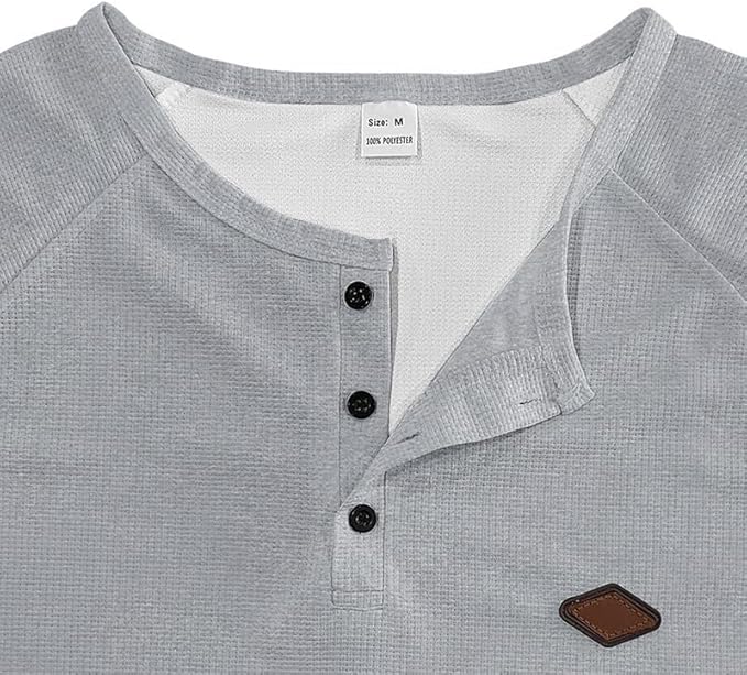 Men's Warm Waffle Top - 1/4 Button Round Neck Solid Color Casual Sweatshirt for Daily Vacation Wear
