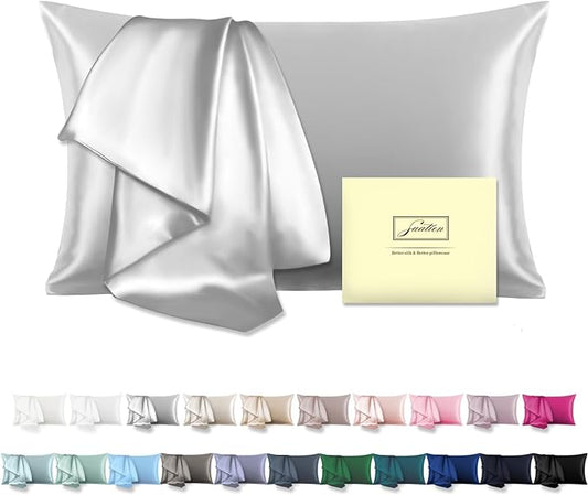 Natural Mulberry Silk Pillowcase for Hair and Skin Queen Size 20"X30" Silk Pillow Case with Hidden Zipper Soft Breathable Smooth Cooling Silk Pillow Covers for Sleeping(Silver Grey,Queen,1Pcs)